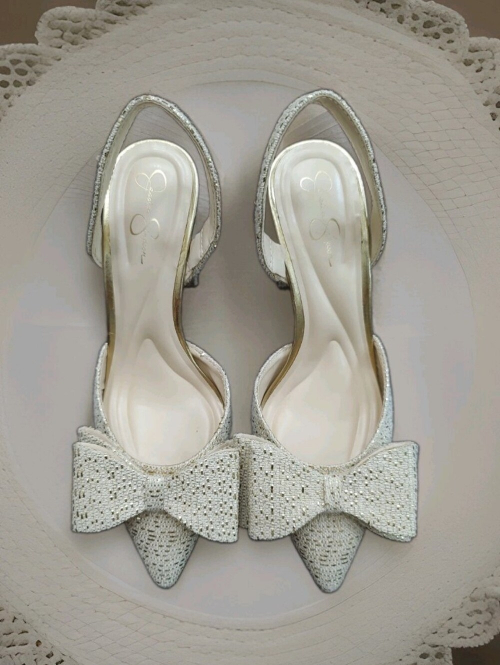 Jessica Simpson Nekira 3 Slingback Heel Pumps Soft Gold Glitter 6.5M NWOT Or Box